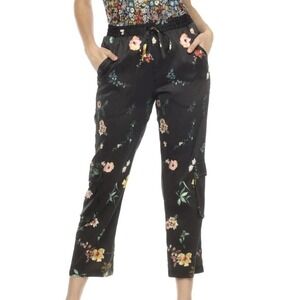 Johnny‎ Was Houstein Kelly Silk Floral Cargo Pants Size XL Black Bohemian Artsy